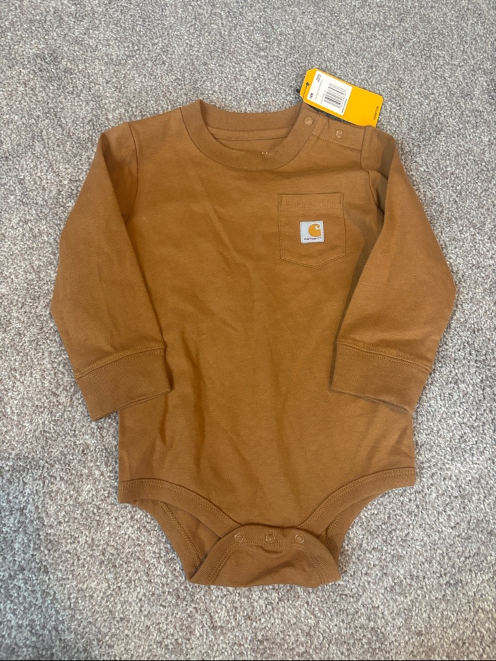 Carhartt Toddler Long Sleeve Pocket Bodysuit in Brown